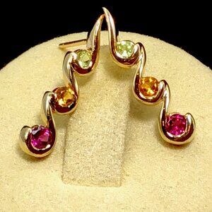14K Yellow Gold Garnet Citrine & Peridot Earrings 2.9 Grams 7/8” No Backs